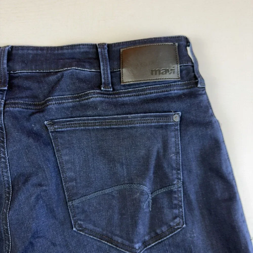 Mavi Zach Straight Leg Jeans Men’s 37W 28.5L Stretch Cotton Blend Dark Wash Blue